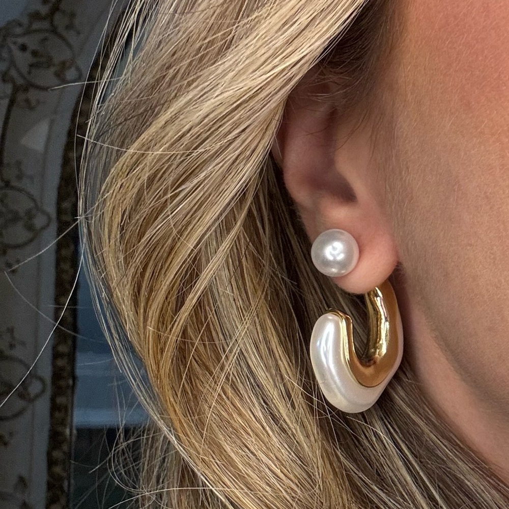 Anthro 2-in-1 Convertible Pearl Hoops - Picture 3 of 8